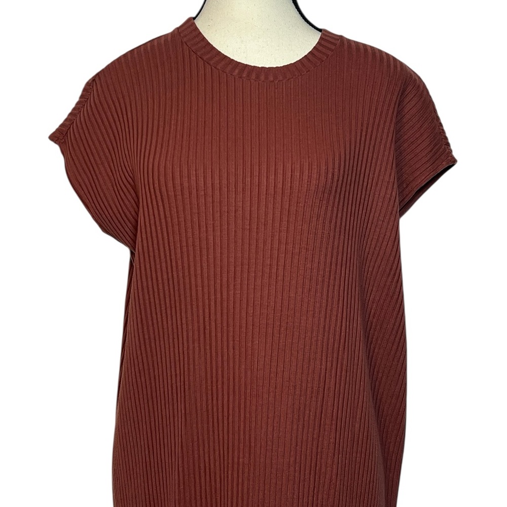 Eileen Fisher Women’s Size Large Cap Sleeve Rib Dress Rust Orange Color - Picture 3 of 8